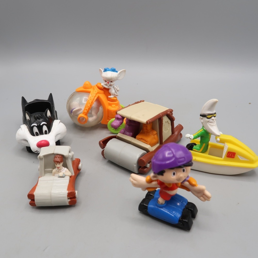 Vintage 90s McDonald's Toy‎ Lot Moon Man Bobby's World Flintstones Pinky Brain